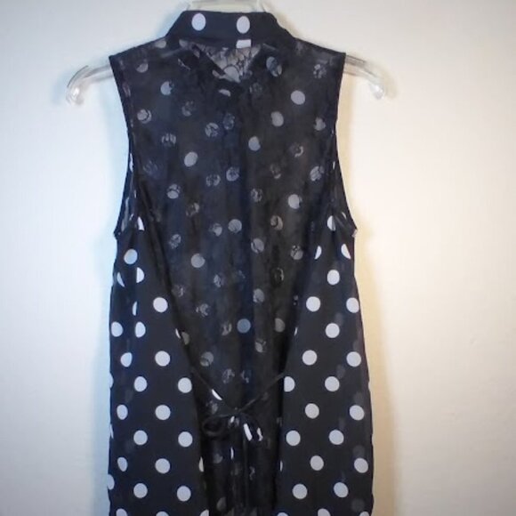 Sans Souci Women’s Black & white Polka Dot Button Down Sleeveless Top M - Picture 5 of 16